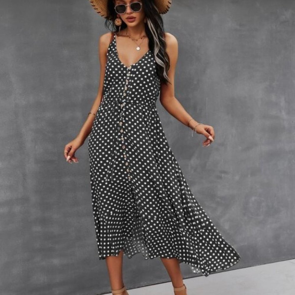 Boho Chic Button detail  Polka Dot Cami Dress - Picture 4 of 7